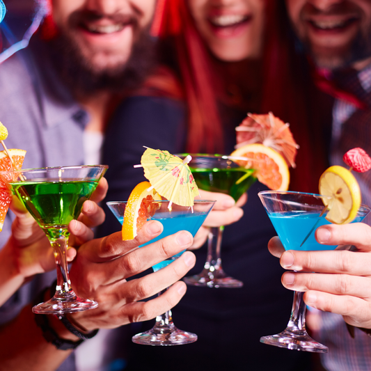 Blue and Green nonalcoholic drinks mocktails with umbrellas