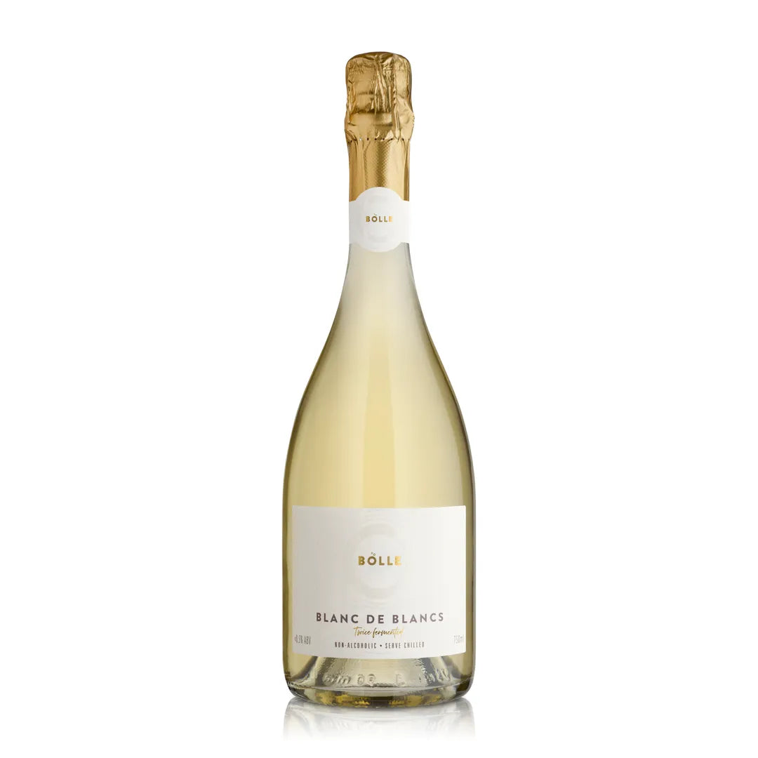 Bottle of Nonalcoholic Bolle Blanc de Blanc on a white background 